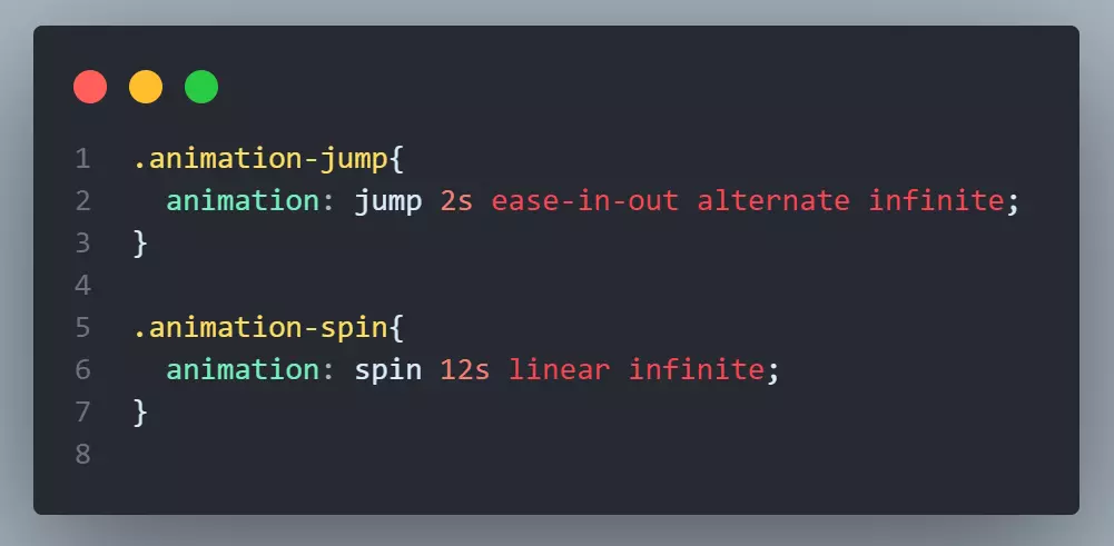 CSS code animation hiệu ứng jump và spin
